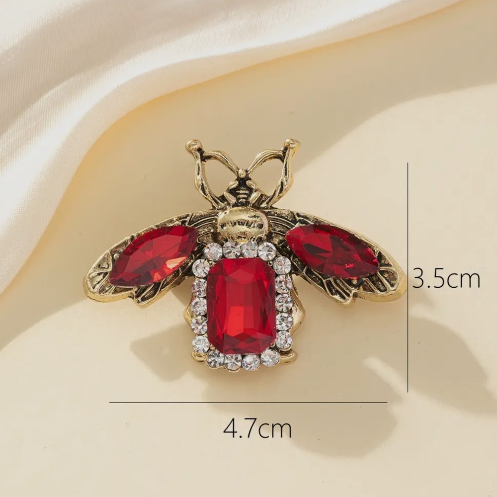Elegant Gold and Red Bee Brooch